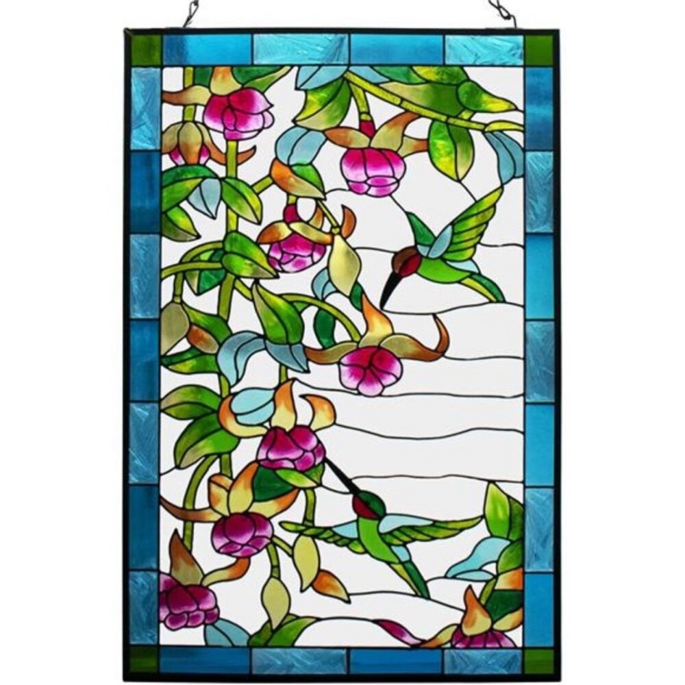 W10xH15 inch Hummingbird Stained Glass Window Hangings, Suncatcher Panel